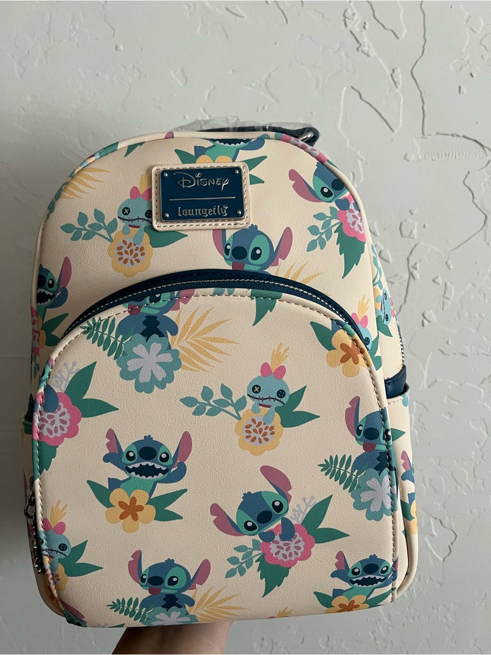 Loungefly Kids Cream Stitch Floral Backpack with Teal and Pink Accents